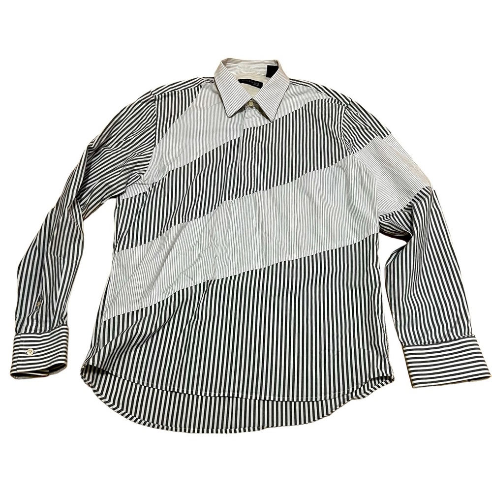 kenneth cole white & gray sideways striped button up shirt